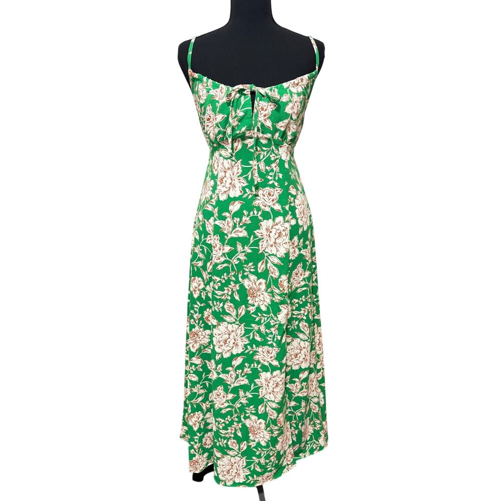 Ambiance Women S Green Floral Maxi Dress Tie Back Slit Spaghetti Strap Boho